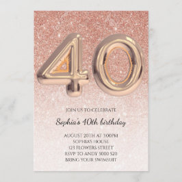 40e Vrouwen Verjaardag Roos Gold Glitter Elegant Kaart