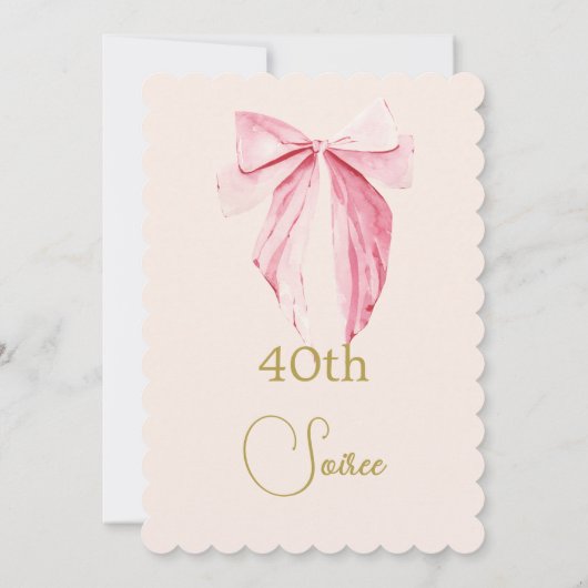 40e Waterverf Roze Elegante Verjaardagsstrik Kaart (Achterkant)