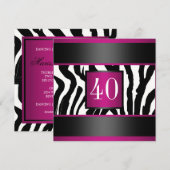 40e Zebra Birthday party Kaart (Voorkant / Achterkant)