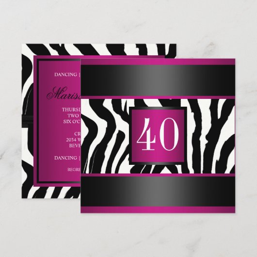 40e Zebra Birthday party Kaart (Voorkant / Achterkant)