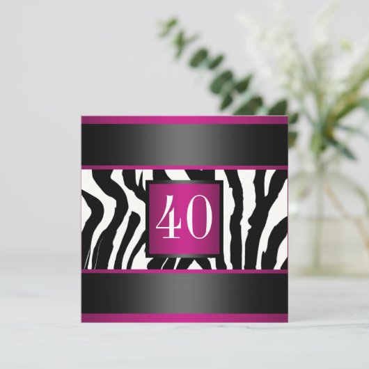 40e Zebra Birthday party Kaart (Staand voorkant)