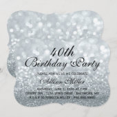 40e Zilveren Glitter Glam Verjaardagsfeest Uitnodi Kaart (Voorkant / Achterkant)