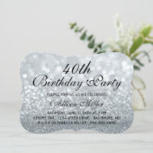 40e Zilveren Glitter Glam Verjaardagsfeest Uitnodi Kaart (Staand voorkant)