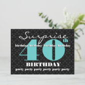 40e ZUIVERING Birthday Black Turquoise W1858 Kaart (Staand voorkant)