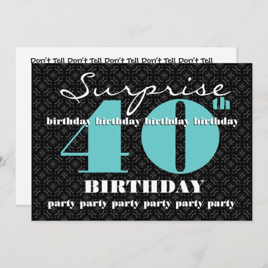 40e ZUIVERING Birthday Black Turquoise W1858 Kaart (Voorkant / Achterkant)