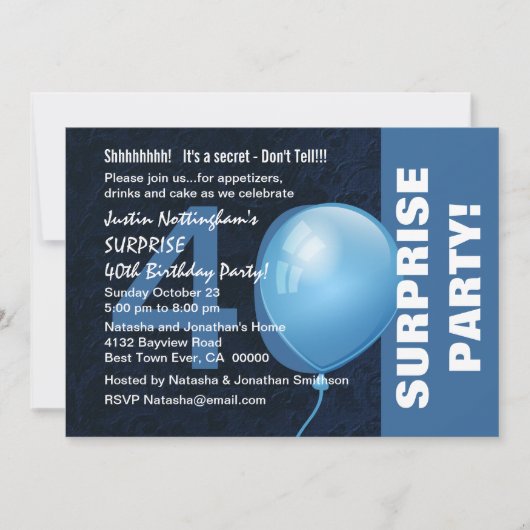 40e ZURGSE Birthday Party Modern Blue Hues B01 Kaart (Voorkant)