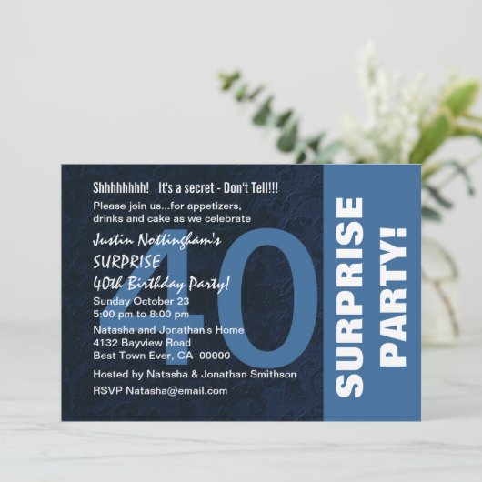 40e ZURGSE Birthday Party Modern Midnight Blue Kaart (Staand voorkant)