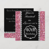 40e ZWART-partij-uitnodiging op zaterdag PINK Kaart (Voorkant / Achterkant)