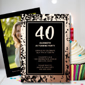 40e Zwart Roos Gouden Foto op Terug Aangepaste Sja Folie Uitnodiging