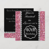 40e ZWART-uitnodiging van de Birthday Party Kaart (Voorkant / Achterkant)