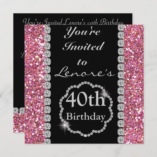 40e ZWART-uitnodiging van de Birthday Party Kaart (Voorkant / Achterkant)