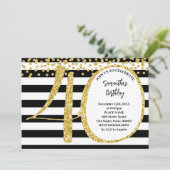 40e Zwart Wit en Goud Glitter Moderne Verjaardag Kaart (Staand voorkant)