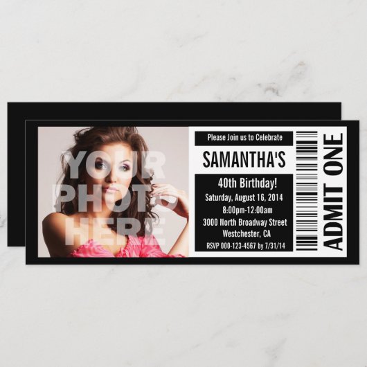 40e zwart-wit ticket kaart (Voorkant / Achterkant)