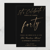 40e zwarte en goudlegante geboortedag kaart (Voorkant / Achterkant)