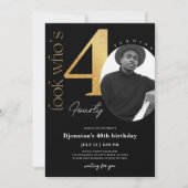 40e zwarte gouduitnodiging met foto kaart (Voorkant)