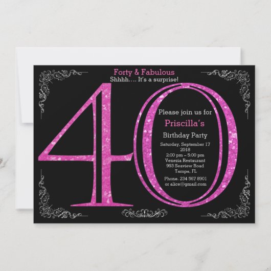 40ste, Birthday party, 40, Gatsby, zwarte zilver Kaart (Voorkant)