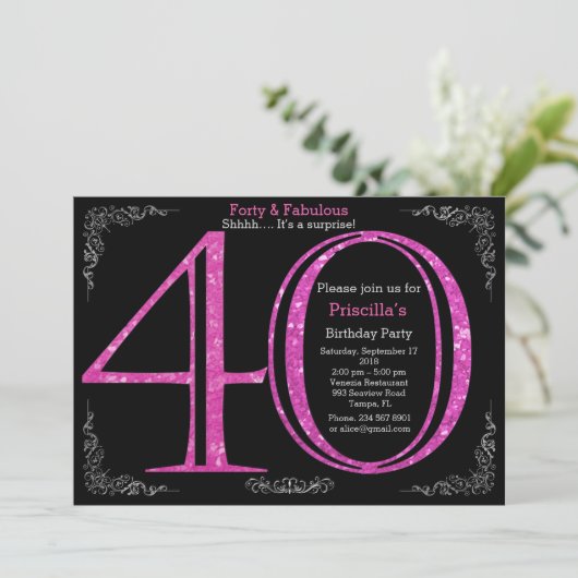 40ste, Birthday party, 40, Gatsby, zwarte zilver Kaart (Staand voorkant)