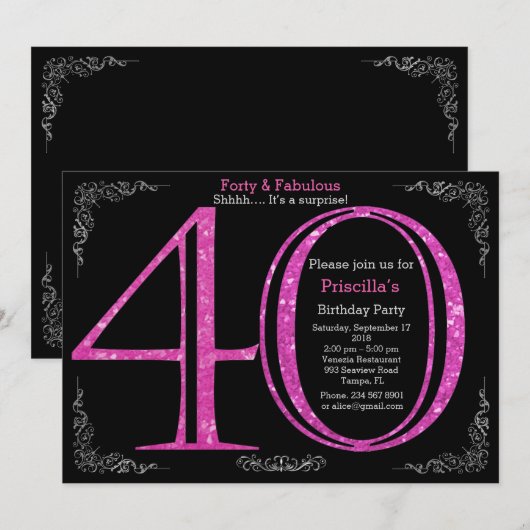 40ste, Birthday party, 40, Gatsby, zwarte zilver Kaart (Voorkant / Achterkant)