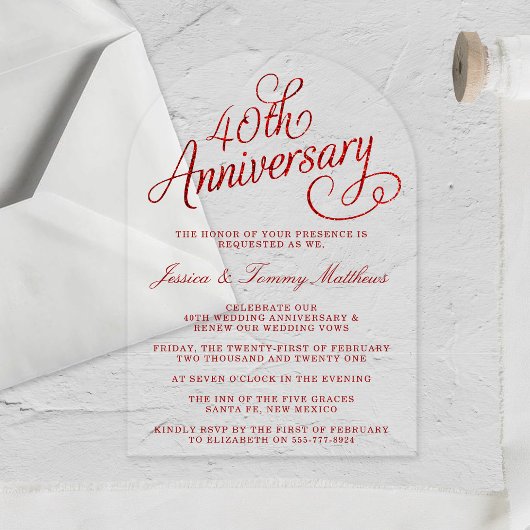40ste bruiloft jubileum acryl uitnodigingen