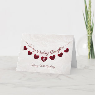 40ste donkere dochter verjaardag Red Heart Bunting Kaart