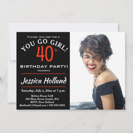 40ste GA JE MEISJE! Birthday Party Photo Invitatio Kaart (Voorkant)