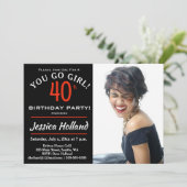 40ste GA JE MEISJE! Birthday Party Photo Invitatio Kaart (Staand voorkant)