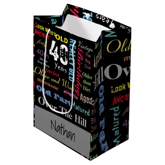 40ste Gelukkige Verjaardag | Mijlpaal Medium Cadeauzakje (Voorkant Gekanteld)