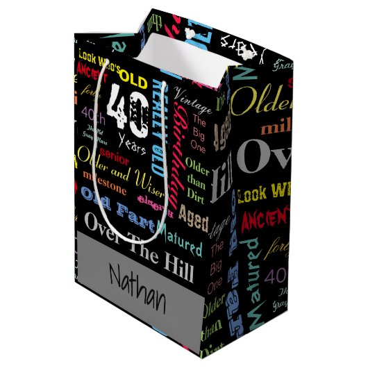 40ste Gelukkige Verjaardag | Mijlpaal Medium Cadeauzakje (Achterkant Gekanteld)