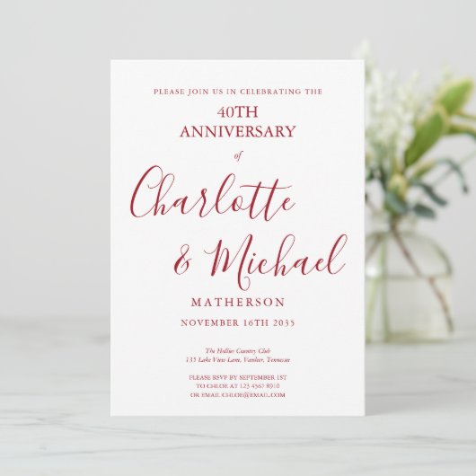 40ste huwelijksjubileum Robijn Elegant Schrift Kaart (Staand voorkant)