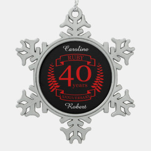 40ste huwelijksjubileum ROBIJN Tin Sneeuwvlok Ornament