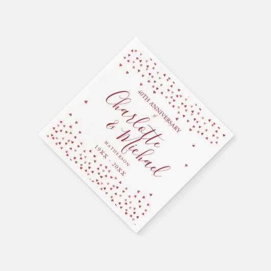 40ste huwelijksjubileum Robijnen Harten Confetti Servet (Hoek)