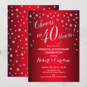 40ste huwelijksjubileum - Rood & Zilver Kaart (Voorkant / Achterkant)