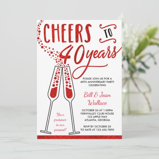 40ste huwelijksjubileum uitnodiging, Nep glitters Kaart (Staand voorkant)