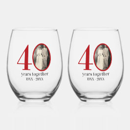 40ste huwelijksverjaardag (of ELK 0 JAAR) Aandenke Wijnglas Zonder Voet