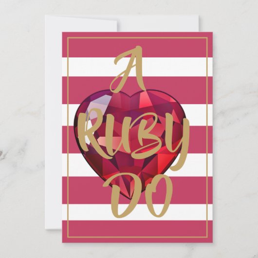 40ste huwelijksverjaardag Rode gestreepte Elegant Kaart (Voorkant)