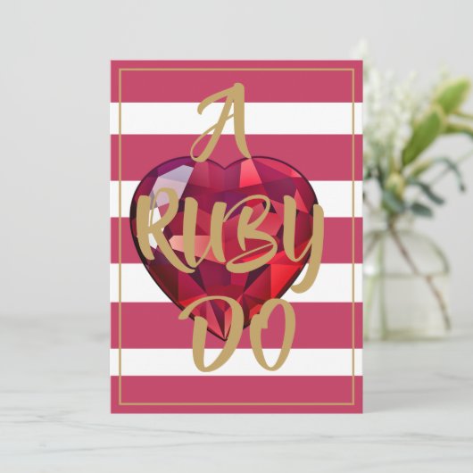 40ste huwelijksverjaardag Rode gestreepte Elegant Kaart (Staand voorkant)