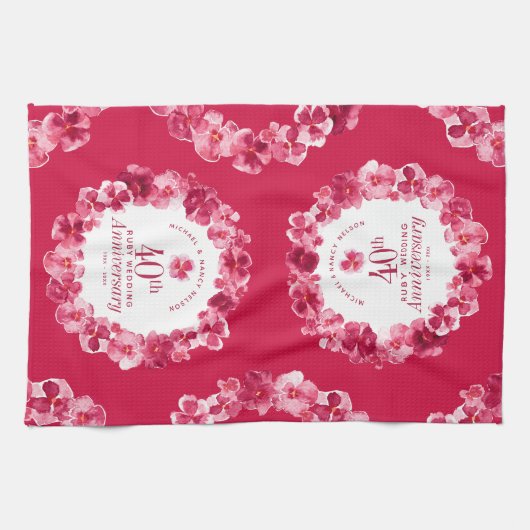 40ste huwelijksverjaardag Ruby Red Pansy Theedoek (Horizontaal)