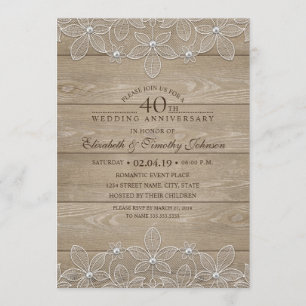 40ste huwelijksverjaardag Rustic Hout Vintage Kant Kaart