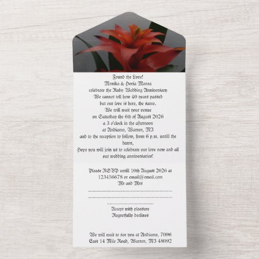 40ste huwelijksverjaardag uitnodiging Ruby (Binnen)