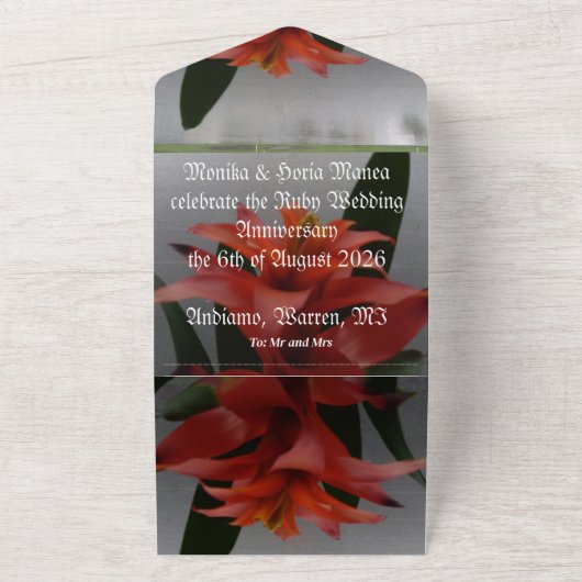 40ste huwelijksverjaardag uitnodiging Ruby Rain Mo (Buitenkant)