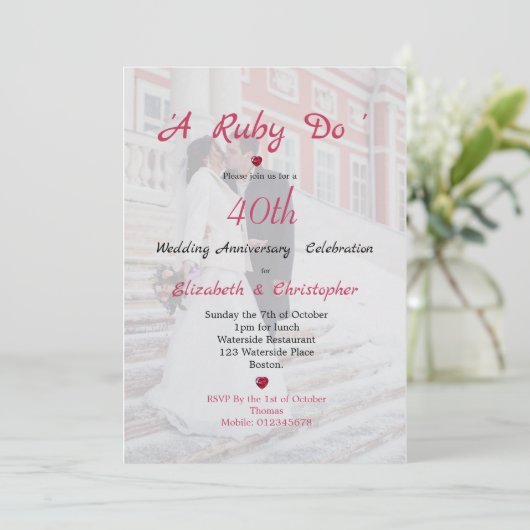 40ste Jubileum met bruiloft Elegant Foto A Ruby Do Kaart (Staand voorkant)