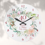 40ste Jubileum Rozen Grote Klok<br><div class="desc">Deze botanische 40ste trouwdag met een delicate waterverf bloemetjesgrond kan gepersonaliseerd worden met je speciale ruby-verjaardagsdetails in elegante typografie. Ontworpen door: Thisnotme©</div>