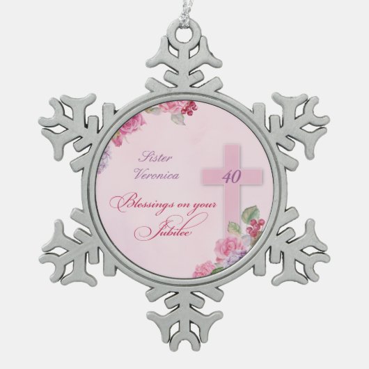 40ste Jubileum van het Religieuze Leven Katholieke Tin Sneeuwvlok Ornament (Voorkant)