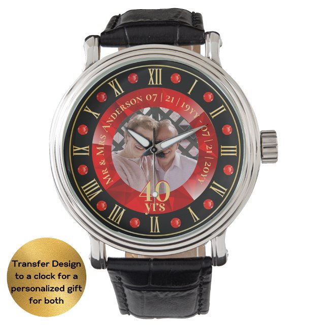 40ste Jubileum voor bruiloft PHOTO Gift Ruby Red Horloge (Creator heeft geüpload)