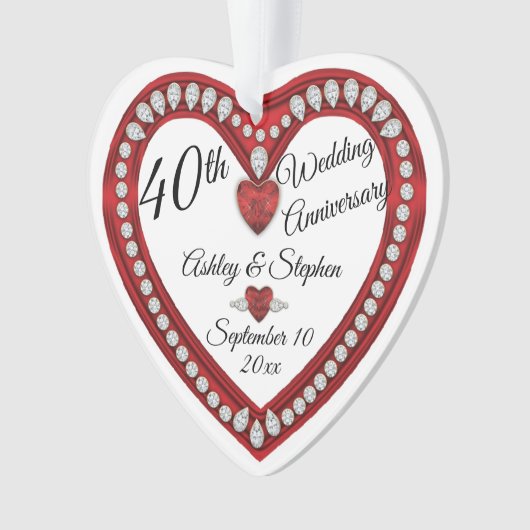 40ste Jubileum voor bruiloft Ruby Diamonds Keepsla Ornament (voorkant)