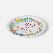 40ste Jubileum voor bruiloft Ruby Floral Butterfly Papieren Bordje (Gekanteld)