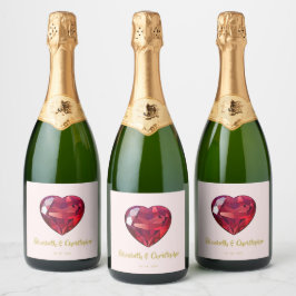 40ste Jubileum voor bruiloft Ruby Red Pink Gold Sparkling Wijnetiket