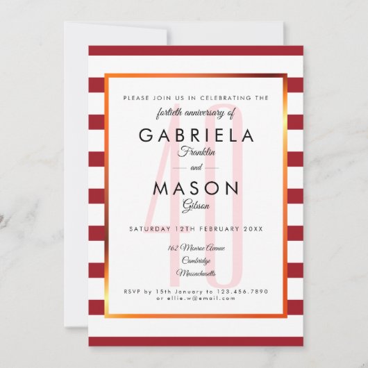 40ste Jubileum voor bruiloft Ruby Stripe Art Deco Kaart (Voorkant)