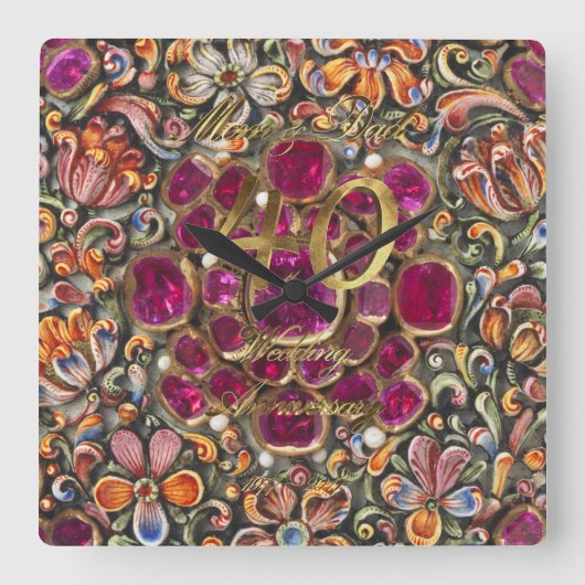 40ste Jubileum voor bruiloft Ruby Wedding Parents Vierkante Klok (Voorkant)