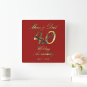 40ste Jubileum voor bruiloft Ruby Wedding Parents Vierkante Klok (Huis)